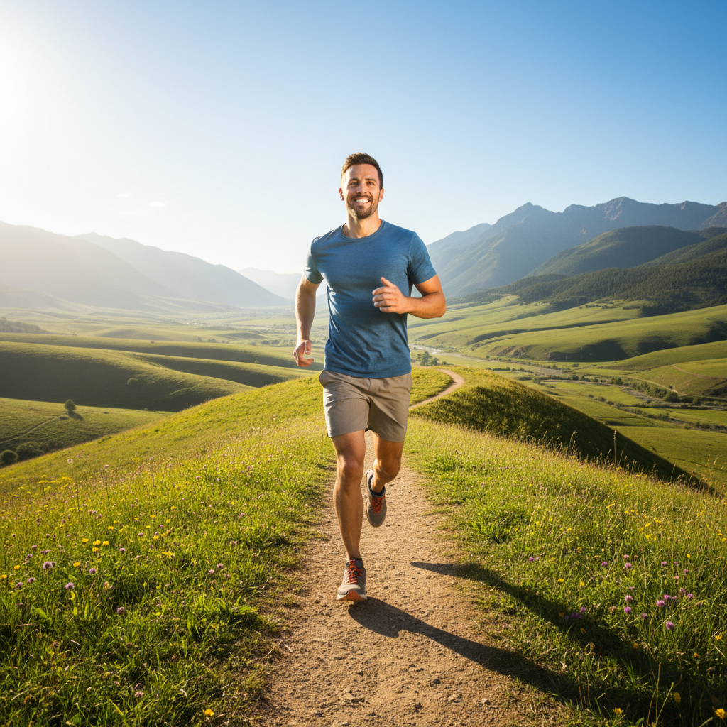 Pria aktif di alam terbuka, mencerminkan vitalitas dan kesehatan alami